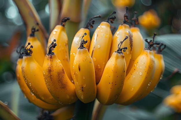 Um feixe de bananas penduradas numa árvore