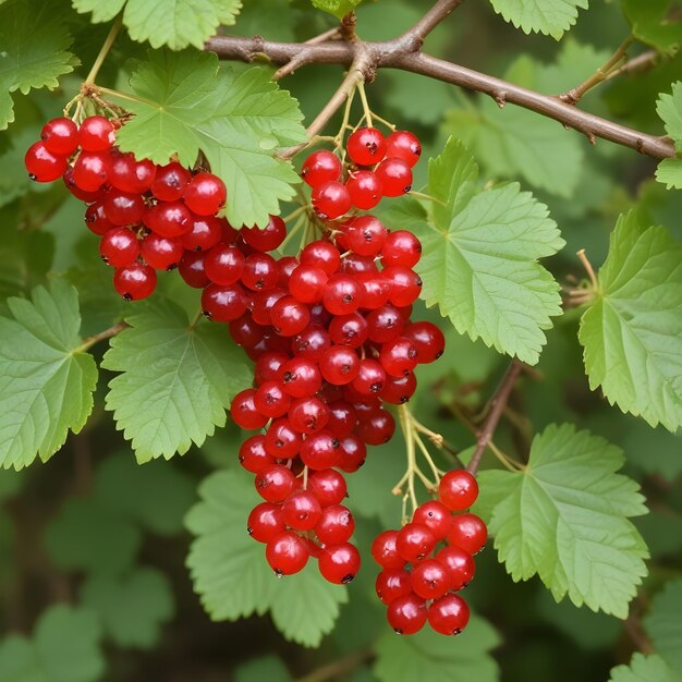 Foto um feixe de groselhas vermelhas maduras em um ramo