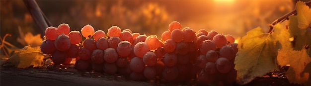 Foto um feixe de uvas no jardim ao pôr-do-sol