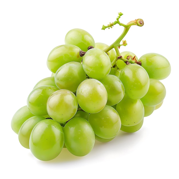 Um feixe de uvas verdes frescas em fundo branco