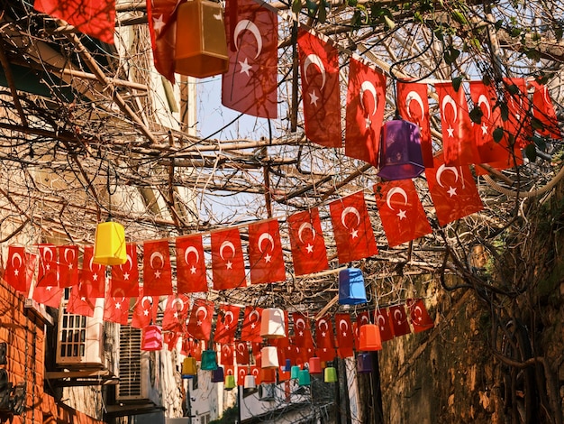 Um feriado nacional na Turquia e bandeiras turcas