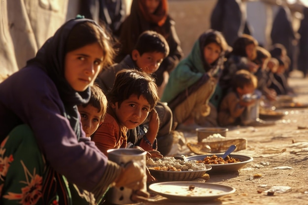 Foto um filantropo que atende às necessidades imediatas de uma comunidade, como fornecer comida e abrigo