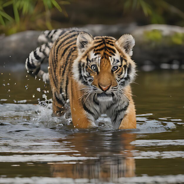 um filhote de tigre está nadando na água e está na água