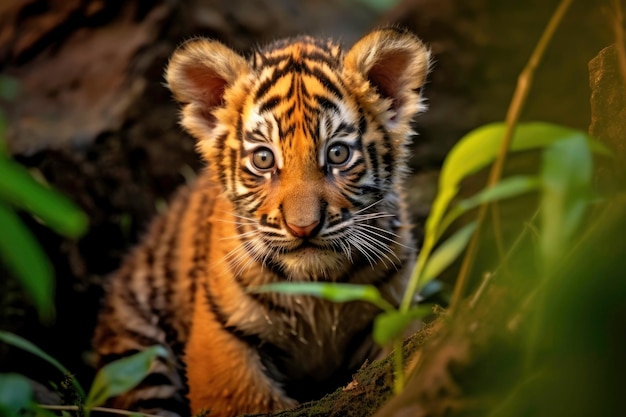 Foto um filhote de tigre na selva