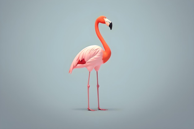 Um flamingo com um corpo rosa está parado na frente de um fundo azul.