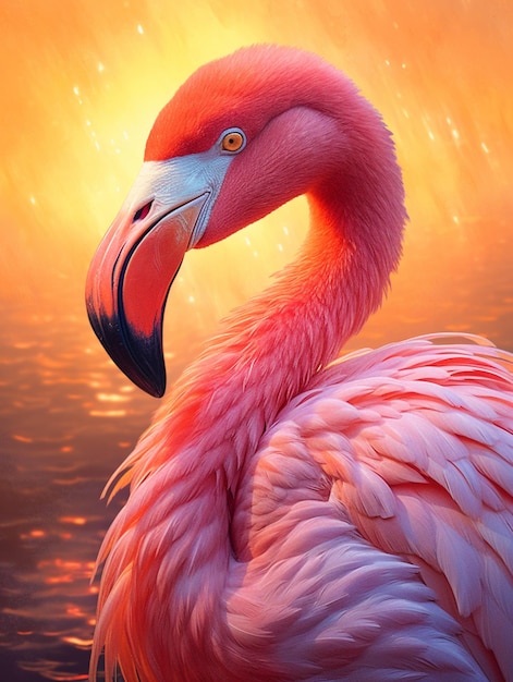 Um flamingo com um fundo laranja brilhante e a palavra flamingo na frente.