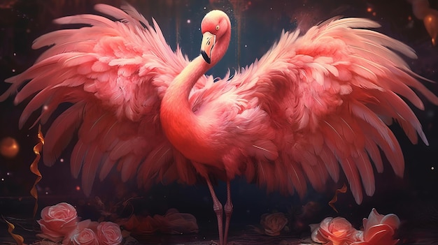 Um flamingo destemido com asas de fada gerado por IA
