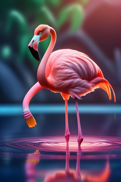 Um flamingo em estilo de desenho animado isolado no fundo