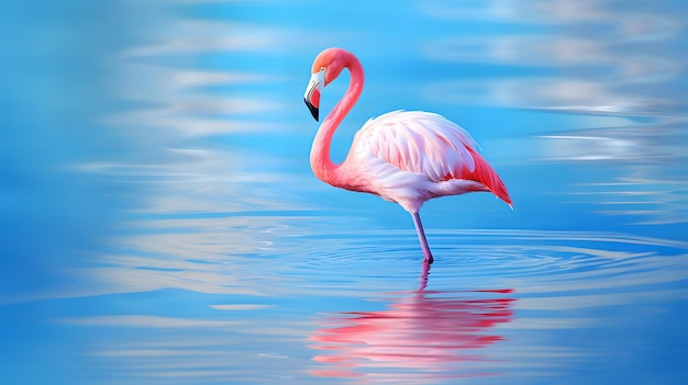 Um flamingo na água.