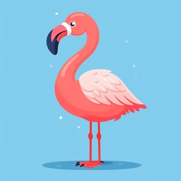 um flamingo rosa de pé em um fundo azul com bolhas generativas ai