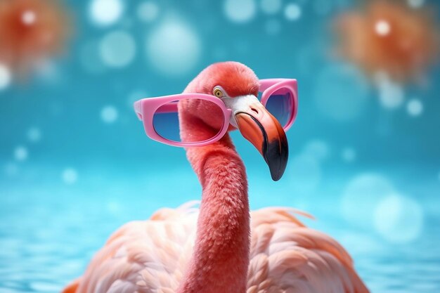 Um flamingo rosa usando óculos escuros para o verão Generative Ai