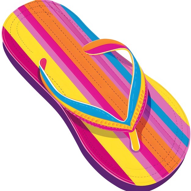 um flip-flop colorido é mostrado com uma faixa rosa