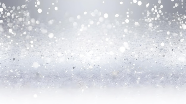 Um floco de neve prateado com neve branca caindo sobre ele