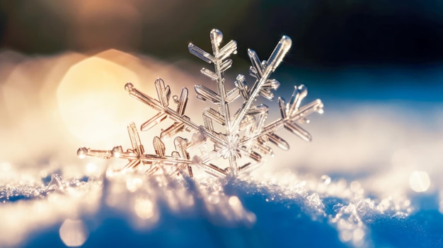 Foto um floco de neve que está na neve