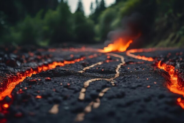 Foto um fluxo de lava na floresta