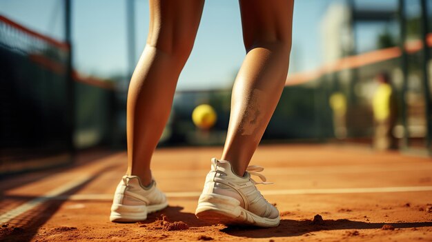 Um foco nas pernas poderosas e ágeis de um atleta de tênis