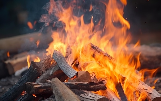 Um fogo queima no escuro