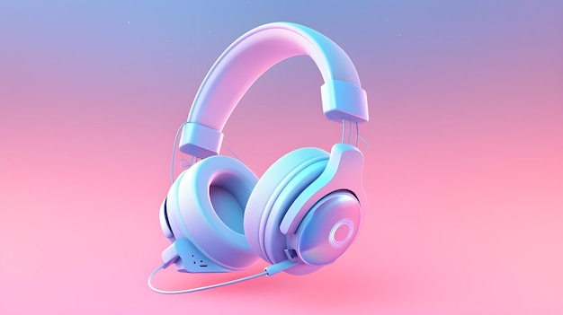 Um fone de ouvido rosa e azul com um microfone na parte superior.