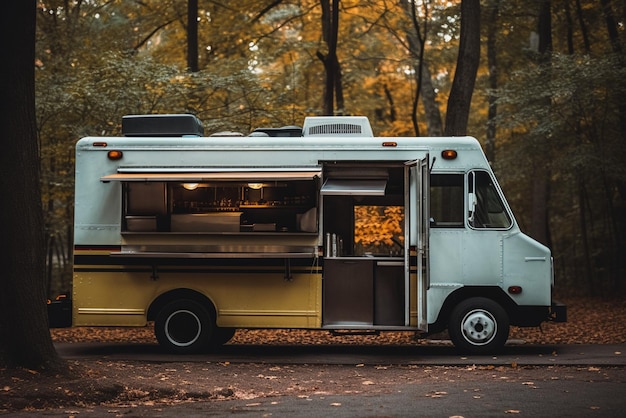 Um food truck estacionado na beira da estrada