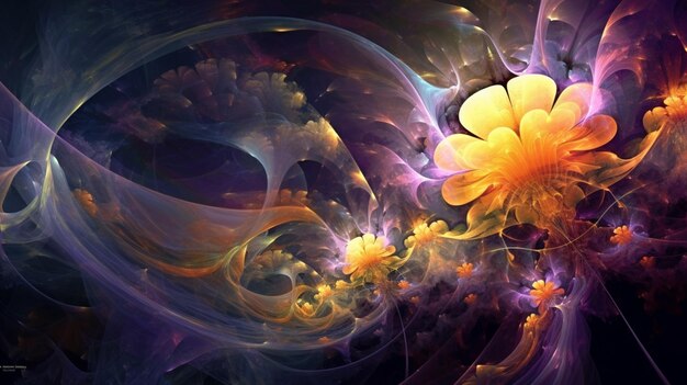 Um fractal colorido com uma flor nele