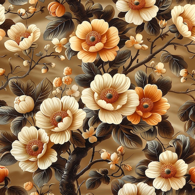 Um fragmento quadrado de um desenho de tapeçaria floral