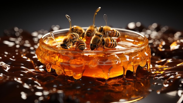 Um frasco de mel na mesa