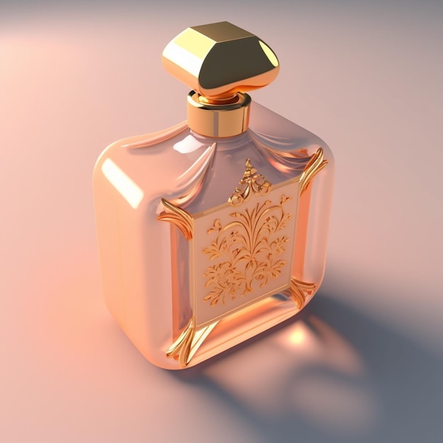 Um frasco de perfume com uma etiqueta dourada que diz "perfume".