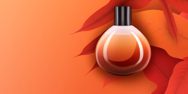 Um frasco de perfume em um fundo laranja vibrante