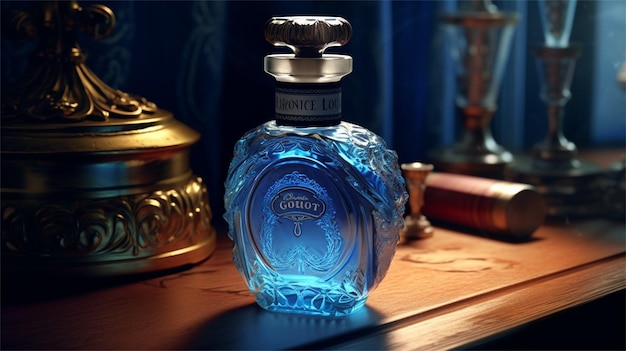Um frasco de perfume Go Gordin está sobre uma mesa.