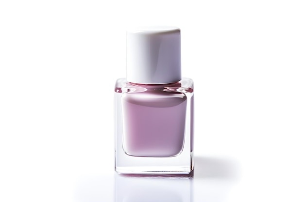 Um frasco de perfume rosa com tampa branca e tampa branca.