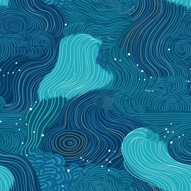 Um fundo abstrato azul e verde com ondas e estrelas