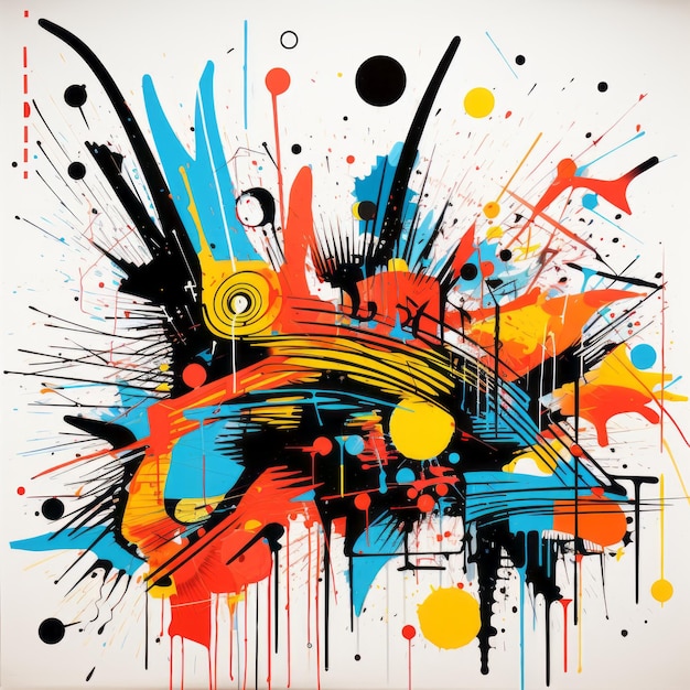 Um fundo abstrato colorido com linhas dinâmicas e marcas graffiti
