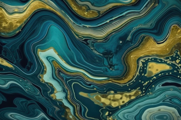 Um fundo abstrato com uma mistura de ouro azul e texturas de mármore branco