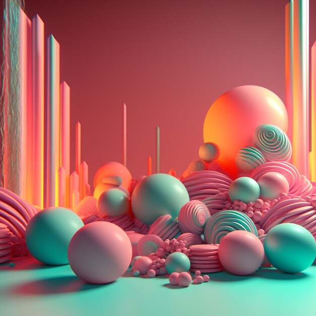 Um fundo abstrato de cores brilhantes com muitas bolas e muitas bolas menores generativa ai