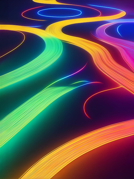 Um fundo abstrato iluminado por neon com ondas (versão retrato)