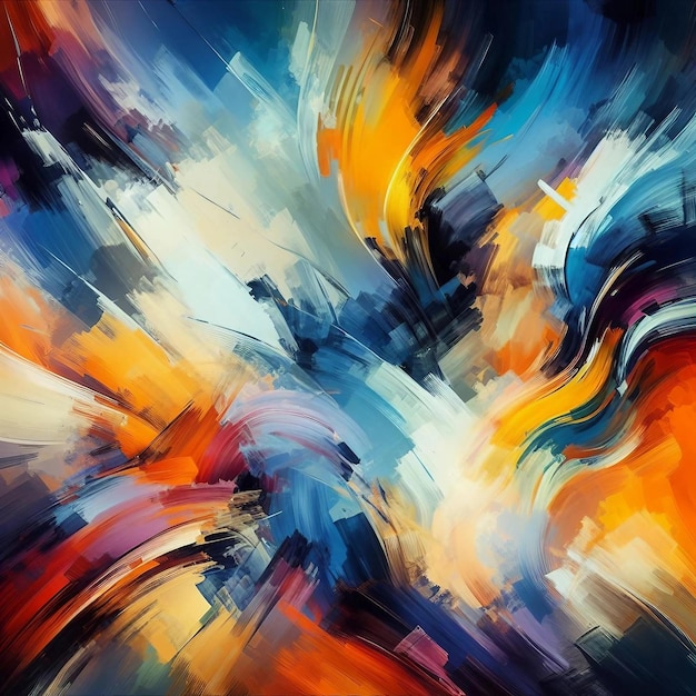 Um fundo abstrato vibrante e dinâmico com pinceladas ousadas de cores contrastantes