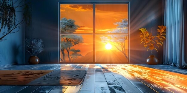 Foto um fundo aconchegante de sala de estar virtual para sobreposições de fluxo conceito de fundos virtuais sala de estar virtual de pôr-do-sol configuração aconchagante de sobreposição de fluxo