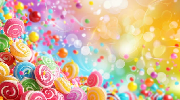 Um fundo alegre inspirado em Candyland adornado com uma variedade de doces coloridos Um design brincalhão e convidativo