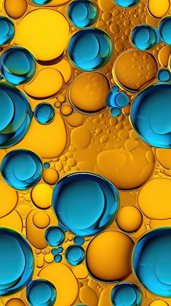 Um fundo amarelo e azul com gotas de água.