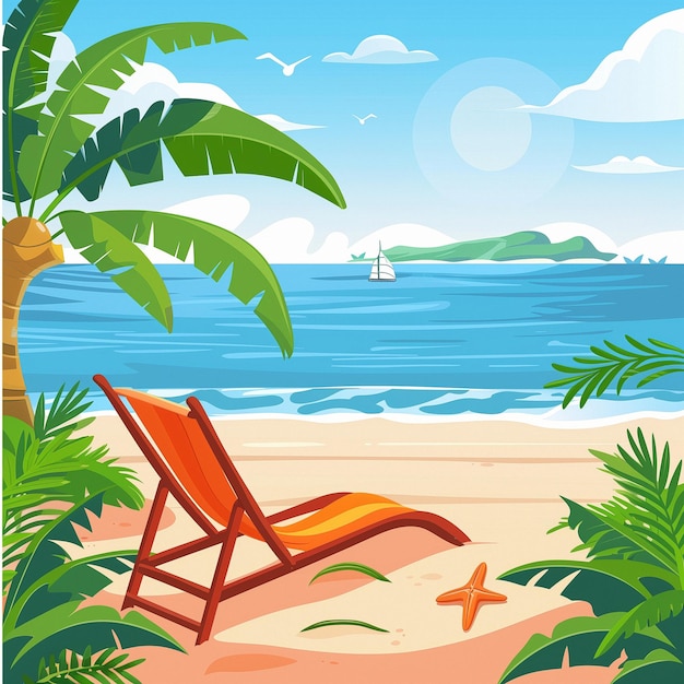 Um fundo amplo com arte ilustrada de verão sobre brincar na praia e relaxar