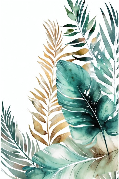 Um fundo aquarela com folhas tropicais.