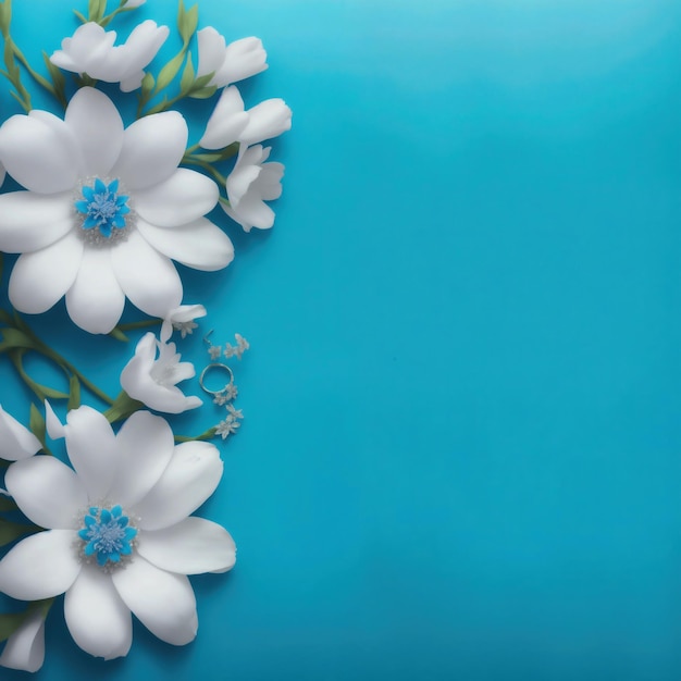 Um fundo azul com flores brancas nele