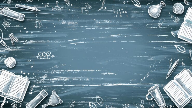 Foto um fundo azul com ícones brancos de suprimentos escolares desenhados à mão há muito espaço no meio