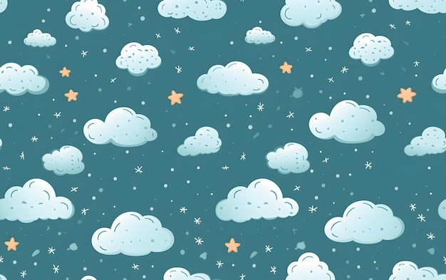 Um fundo azul com nuvens e estrelas.