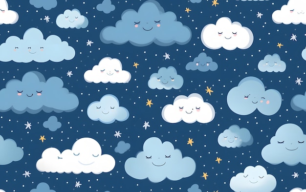 Um fundo azul com nuvens e estrelas.