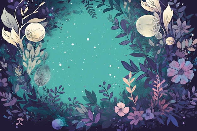 Um fundo azul com plantas e estrelas.