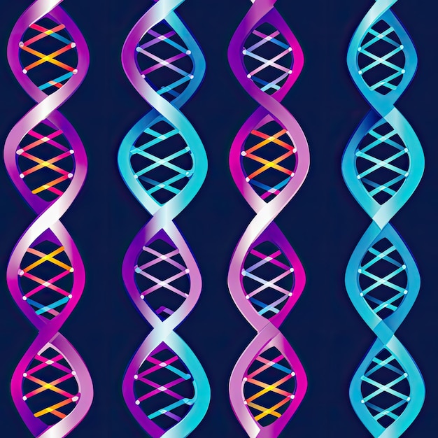 um fundo azul com um DNA colorido arco-íris