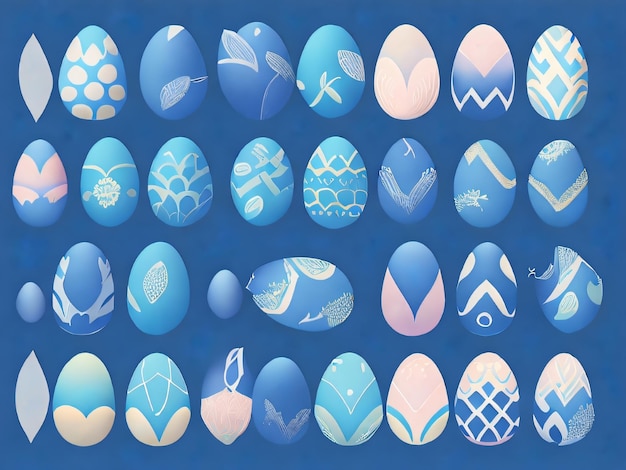 Um fundo azul com um padrão de ovos pintados.