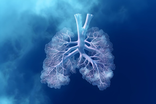 Um fundo azul com um pulmão em forma de humano