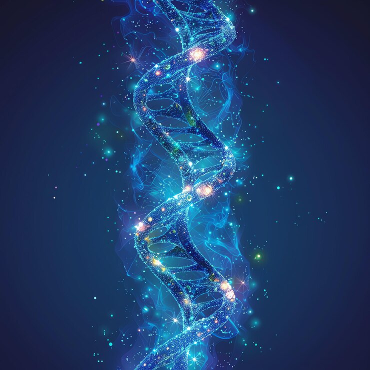 Foto um fundo azul com uma espiral de dna e as palavras espiral